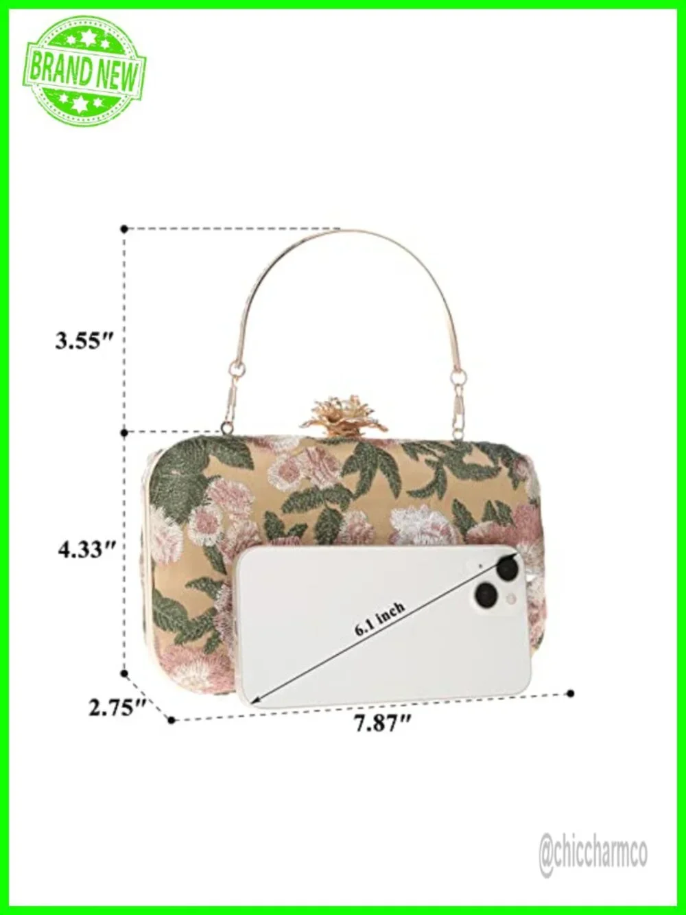 Vintage Silk Satin Floral Embroidery Clutch Evening Bag with Shoulder Chain